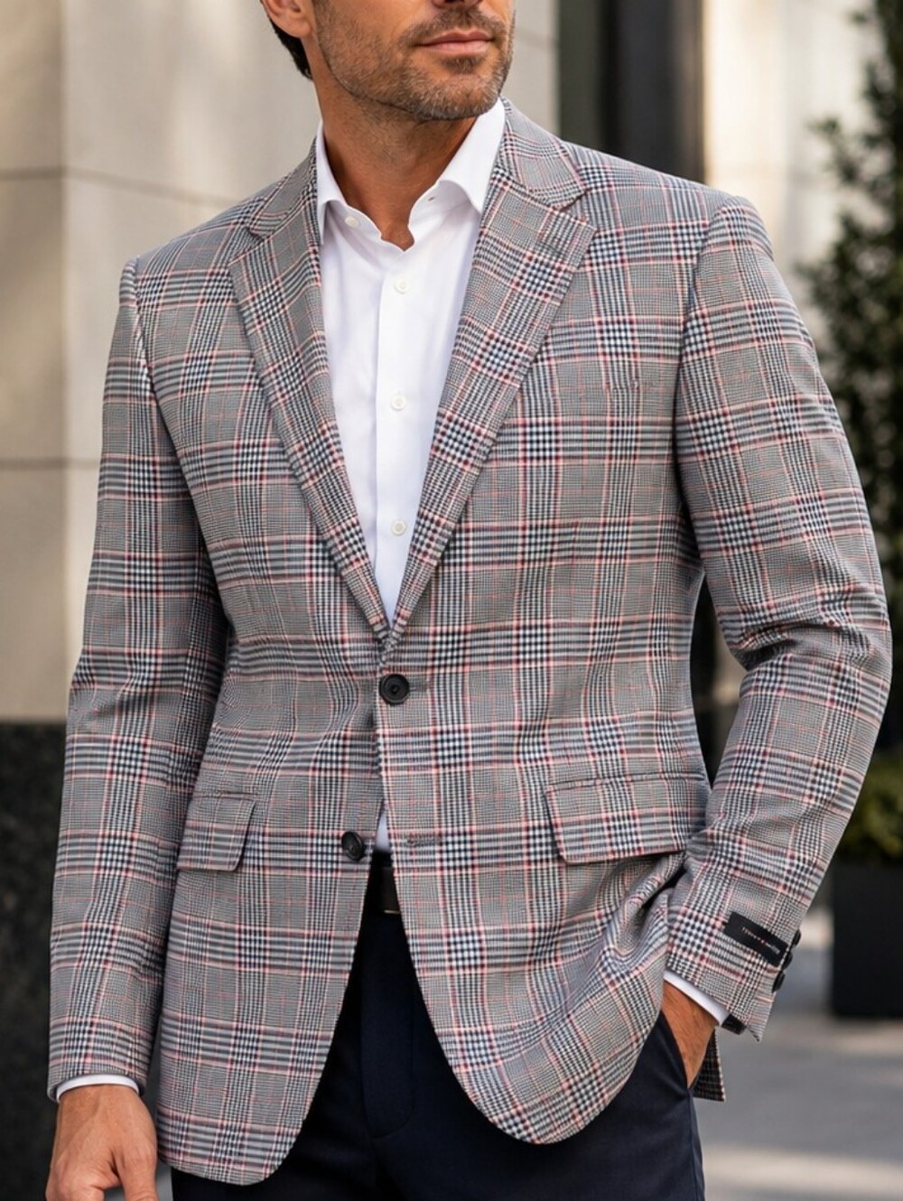 Tommy Hilfiger TH Flex Trevor Plaid Blazer Men 42 Long NWT Red White Sport Coat